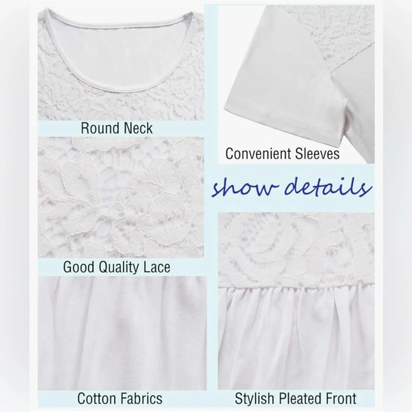 NWOT Womens Summer Plus Size Tops Blouses Short Sleeve Shirts Laced Upper Bodice - Picture 5 of 6